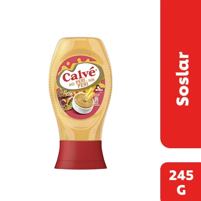 Calve Acı Peri Peri Sos 245GR - Özel acı Peri Peri biberiyle hazırlanmış içeriği ve hafif-orta acı tadıyla et ve tavuk yemeklerinize eşsiz bir lezzet katar.